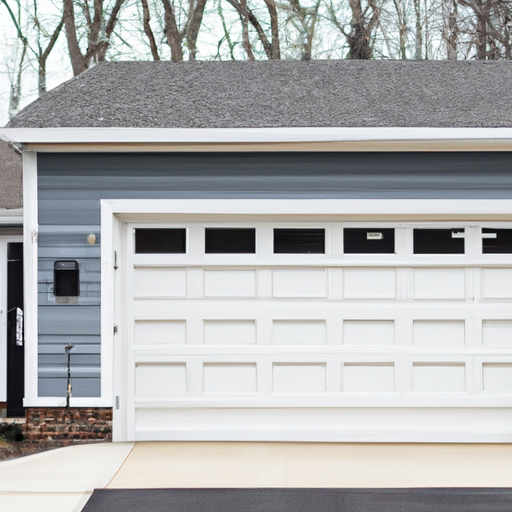 Suburban East Brunswick garage door and surrounding trim on a residential home, daylight, no people.