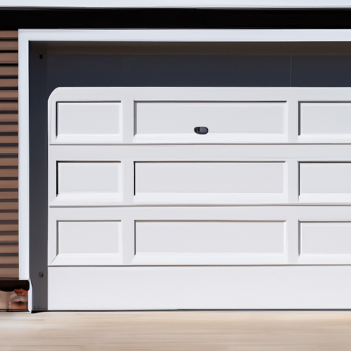 Suburban East Brunswick garage door closed with visible bottom seal and threshold, clean driveway and siding, no people.