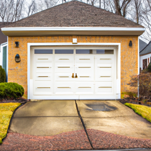 Suburban East Brunswick home with a closed residential garage door, driveway and landscaping visible.