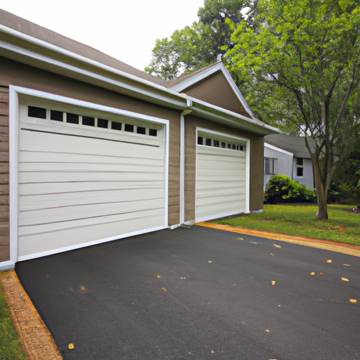 Suburban East Brunswick driveway with a modern two-car garage door visible, no people