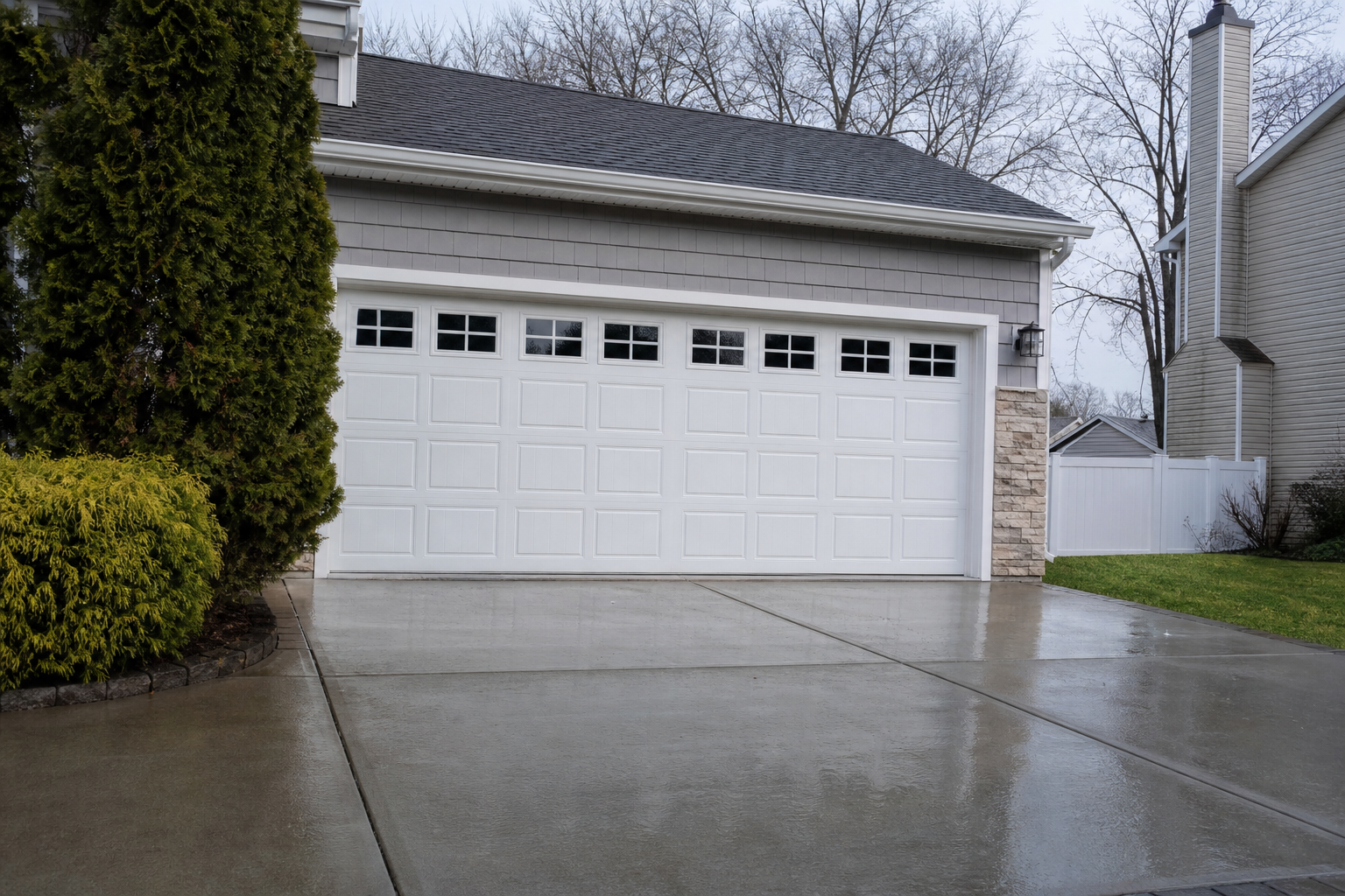 Suburban garage door exterior in East Brunswick, NJ on a clean driveway